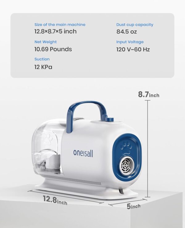 oneisall Dog Vacuum & Dryer for Shedding Grooming, 8 in 1 Dog Grooming Kit with Metal Blades Pet Clippers, Adjustable Speed and Temperature Control Dog Blower - Image 9