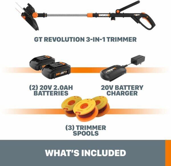 Worx String Trimmer/Edger/Lawn Mower 3-in-1 Grass Trimmer GT Revolution 20V 12" (2 Batteries & Charger Included) WG170 - For Sale - Price - Image 5