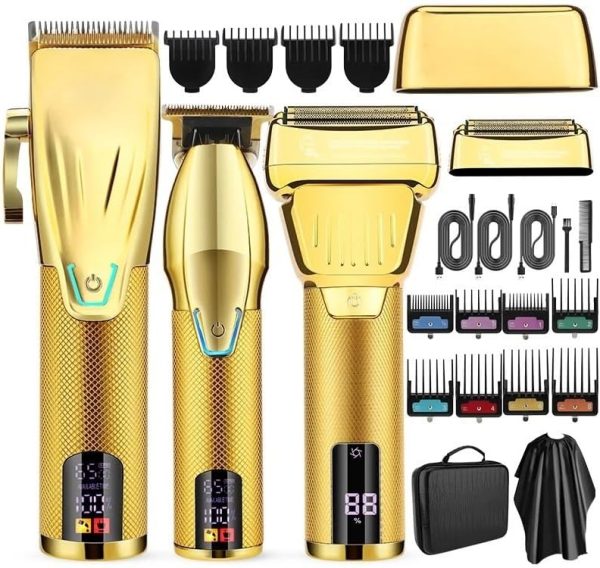 Hair Clippers for Men, 3 in 1 Professional Hair Clipper and Electric Shaver Set for Men Barber Hair Trimmer Shaver Hair Cutting Machine Tool(Gold), Price For Sale