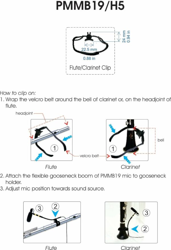 PMMB19-TA3-FLT Flute, Clarinet Musical Instrument Microphone with Flute/Clarinet Clamp & 5 Connectors - For Sale - Price - Image 4