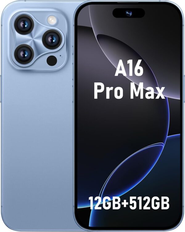 A16 pro max Unlocked Cell Phones,5G Smartphone,Android 13 Cell Phones,Snapdragon 8Gen2 6.8" HD Screen 48MP+108MP 6800mAh,Support Dual SIM|Fingerprint Lock|GPS|Face ID (Blue) - For Sale - Price