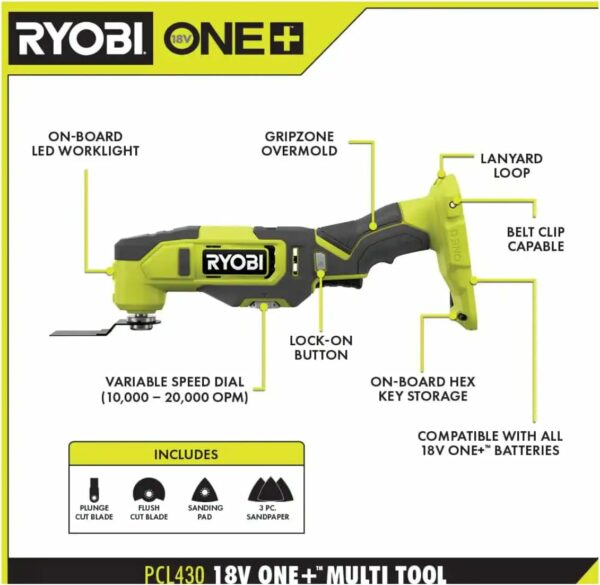 RYOBI ONE+ PCL1600K2 18V Cordless 6-Tool Combo Kit with 1.5 Ah Battery, 4.0 Ah Battery, and Charger - For Sale - Price - Image 5