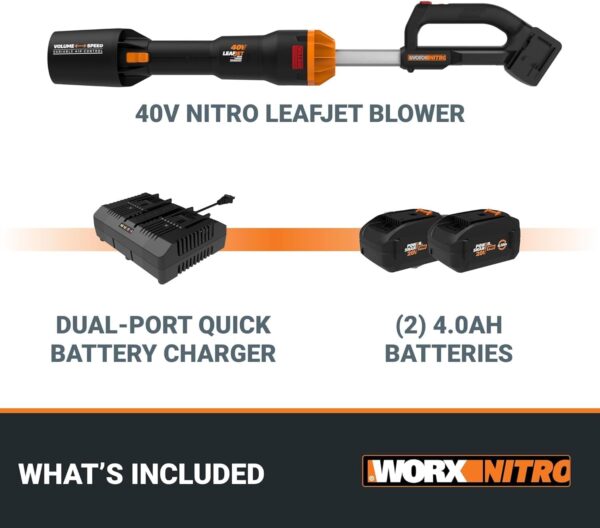 WORX Nitro 40V WG585 Leaf Blower Cordless with Battery & Charger, PowerShare, Blowers for Lawn Care Up to 165 MPH 620 CFM, Lightweight with High-Power Turbine Fan and Brushless Motor - Image 10