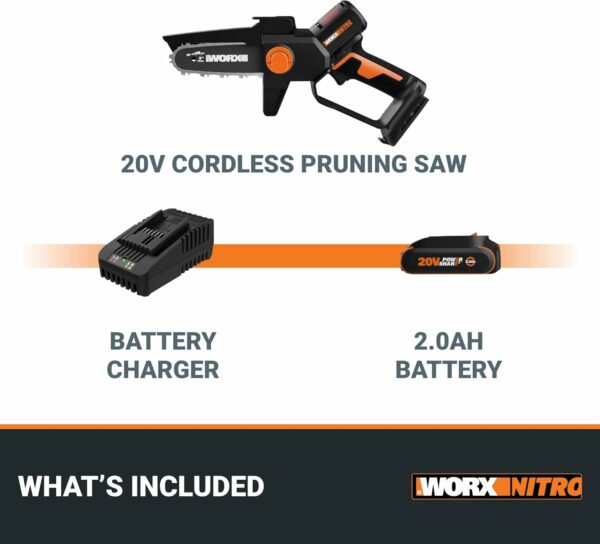 Worx Nitro 20V 5" Cordless Brushless Chainsaw 2.0 Ah Battery and Charger Included WG325 - For Sale - Price - Image 11