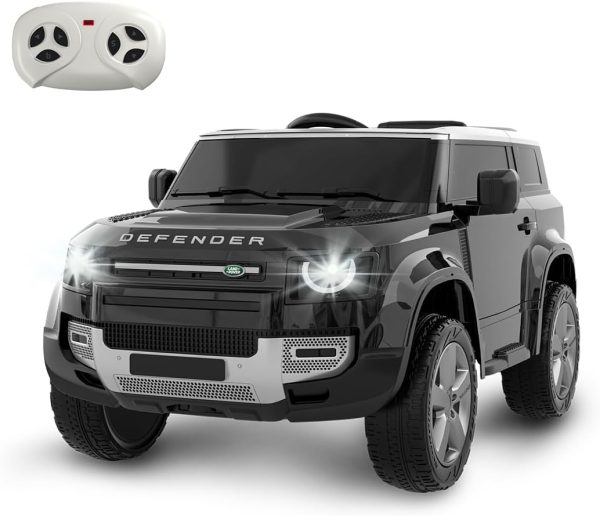 Kids Electric Car Land Rover Defender 90 12V Battery-Powered Ride On Toy with Remote Control MP3 Music LED Light, Gift for Toddler 3-8, Black, Price For Sale