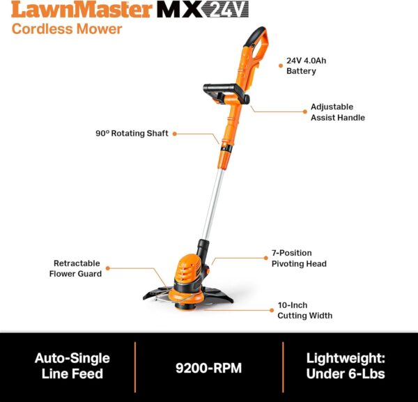 LawnMaster 20VMWGT 24V Max 13-inch Lawn Mower and Grass Trimmer 10-inch Combo with 2x4.0Ah Batteries and Charger - For Sale - Price - Image 6