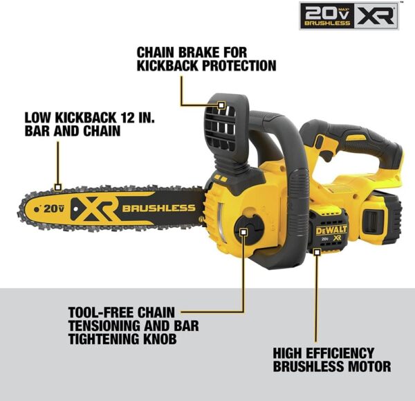 DEWALT 20V MAX* XR Chainsaw Kit, 5-Ah Battery, 12-Inch (DCCS620P1) - For Sale - Price - Image 5