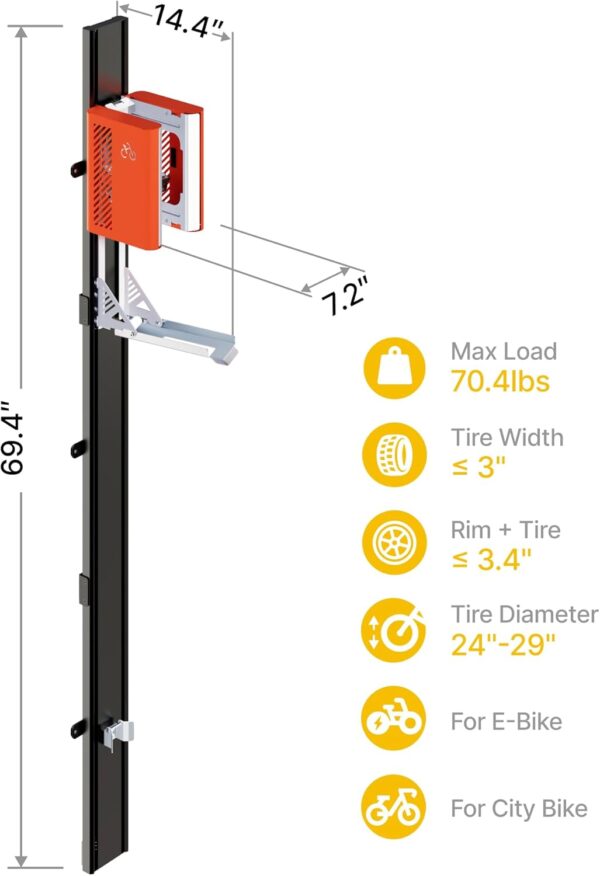 monTEK Automatic Lift Electric Bike Rack – Fits 24-29" Tires, Heavy-Duty Vertical Wall Rack for Bicycles (Up to 71 lbs) - Effortless Lifting, Easy Install - Space-Saving Storage for Garage, Shed - For Sale - Price - Image 9