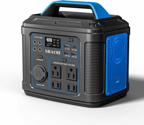 Portable Power Station, 300W 296Wh Solar Generator Quick Charge / 110V AC Outlets/DC Ports and LED Flashlight, Lithium Battery Backup for Home Outdoor Travel Camping Blackout blue - For Sale - Price