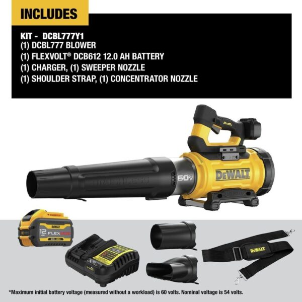 Dewalt DCBL777Y1 60V MAX Brushless Lithium-Ion Cordless High Power Blower Kit (12 Ah) - Image 2