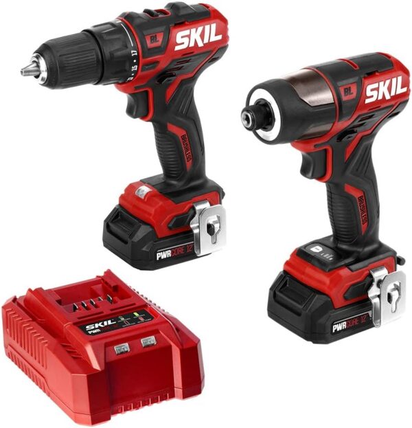 SKIL 2-Tool Kit: PWRCore 12 Brushless 12V 1/2 Inch Cordless Drill Driver and 1/4 Inch Hex Impact Driver, Includes Two 2.0Ah Lithium Batteries and One Standard Charger - CB738501, Price For Sale