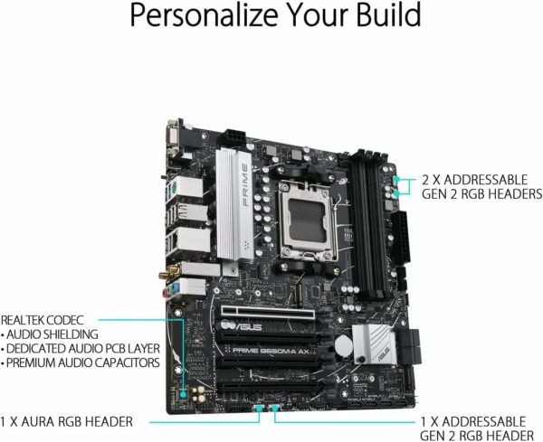 ASUS Prime B650M-A AX AMD B650(Ryzen 7000) Micro-ATX Motherboard(DDR5,PCIe 5.0 M.2,2.5Gb LAN,Wi-Fi 6, DP,USB 3.2 Gen 2 Ports,Front USB 3.2 Gen 1 Type-C®, BIOS Flashback™, CEC Tier II Ready) (Renewed) - For Sale - Price - Image 4