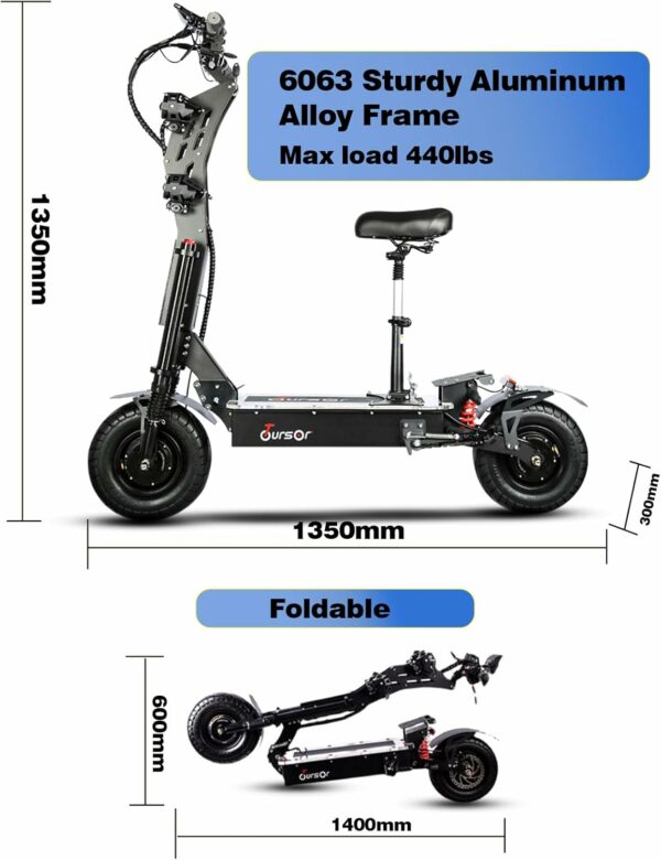 Foldable Electric Scooter with Seat, High Power 10,000W Dual Motor 72V 40A Extra Long Range, 13" On-Road Tires, Adult Electric Scooter - For Sale - Price - Image 7