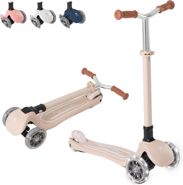 MomnLittle Kick Scooter for Kids Ages 3-10 (Beige/Pink/Navy/White) 3 Wheeled with LED Light-Up Wheels CPSC Certified Foldable and 4 Height Adjustable Toddler Scooters for Boys Girls - For Sale - Price