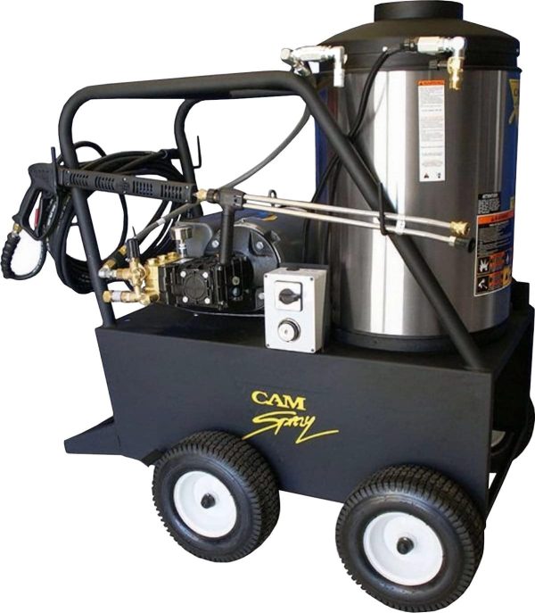 2000QE Portable Diesel Fired Electric Powered Hot Water Pressure Washer, 4 GPM, 2000 PSI, (4) 13" Wheels, 5 Horsepower, Mounted on Cart, 35-Foot Long Cord with GFCI, Price For Sale