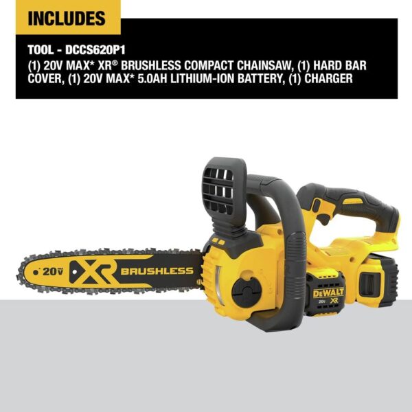 DEWALT 20V MAX* XR Chainsaw Kit, 5-Ah Battery, 12-Inch (DCCS620P1) - For Sale - Price - Image 2