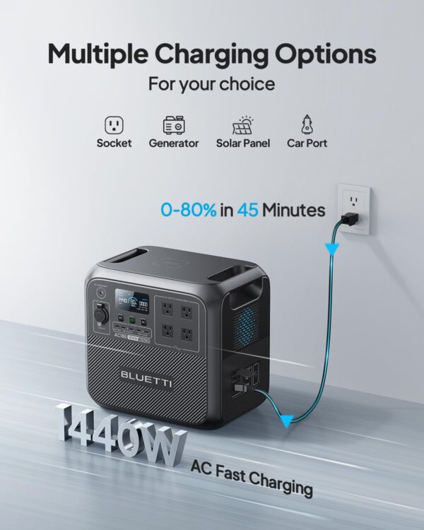 BLUETTI AC180 Portable Power Station, 1152Wh LiFePO4 Battery Backup w/ 4 1800W (2700W peak) AC Outlets, 0-80% in 45Min, Solar Generator for Camping, Off-grid, Power Outage - For Sale - Price - Image 4