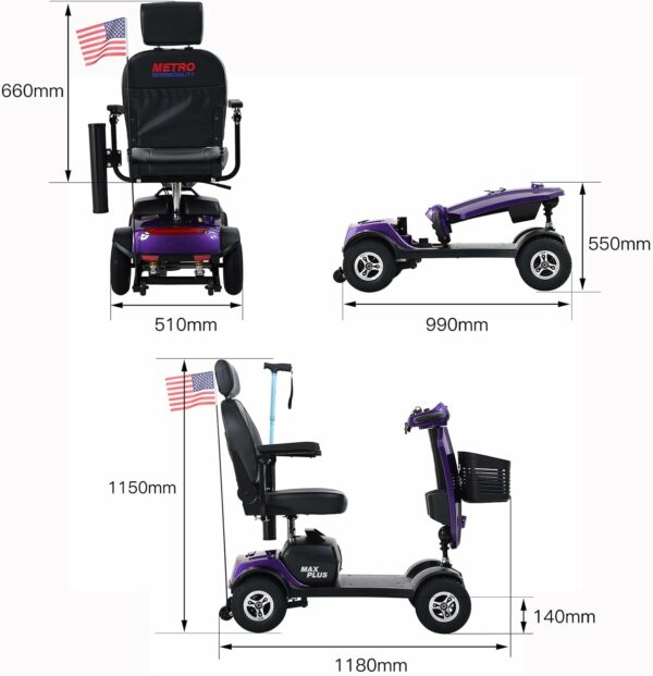 Mobility Scooters for Seniors & Adults 400lbs Capacity，4 Wheel Electric Power Mobile Wheelchair with Lights Collapsible and Compact Duty Travel Scooter w/Basket Extended Battery (Purple) - For Sale - Price - Image 7