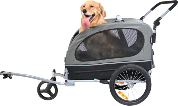 VEVOR Dog Bike Trailer, Supports up to 88 lbs, 2-in-1 Pet Stroller Cart Bicycle Carrier, Easy Folding Cart Frame with Quick Release Wheels, Universal Bicycle Coupler, Reflectors, Flag, Black/Gray - For Sale - Price - Image 9