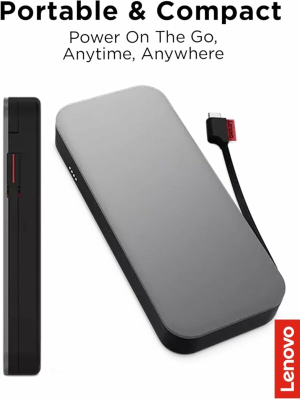 Lenovo Go USB-C Laptop Power Bank (20000 mAh) - 65W - USB-C and USB-A Ports - Fast Charging Portable Power Station with Integrated Cable - Model PBLG2W - Storm Grey - For Sale - Price - Image 2