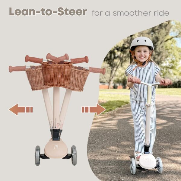 MomnLittle Kick Scooter for Kids Ages 3-10 (Beige/Pink/Navy/White) 3 Wheeled with LED Light-Up Wheels CPSC Certified Foldable and 4 Height Adjustable Toddler Scooters for Boys Girls - For Sale - Price - Image 4