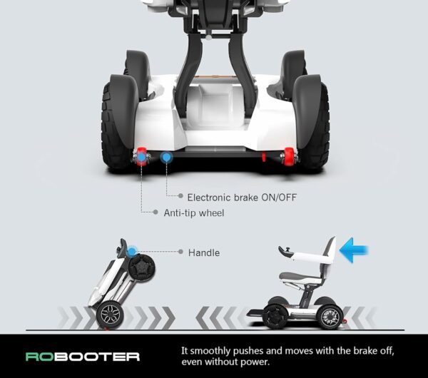 Left-Hand Controller, 23 Miles Long Travel Range, ROBOOTER® X40 AUTO Folding Smart Power Wheelchair Scooter -Memory Foam Seat- Removable Lithium Battery-Control Mobile App -Airline Approved-84 lbs - For Sale - Price - Image 9