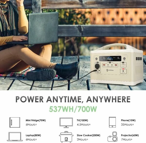 RAINBOW Portable Power Station 700W, 537Wh Backup LiFePO4 Battery, 3 x 110V/700W(Peak 1400W) AC Outlets, Solar Generator for Outdoor Camping, Quick Charge for Home, Hiking - For Sale - Price - Image 5