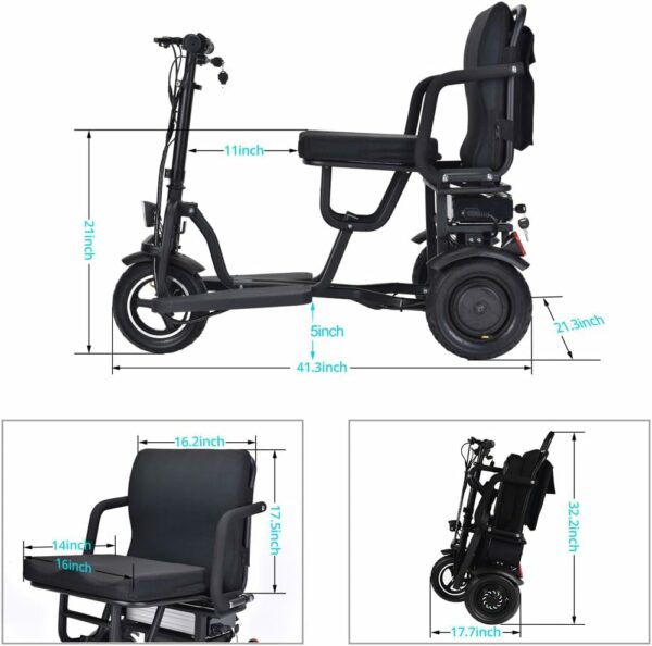 MotoTec Folding Mobility Electric Trike 48v 700w Dual Motor Lithium Black, 42x22x33 Inch, MT-FOLD-TRK-700 - For Sale - Price - Image 9