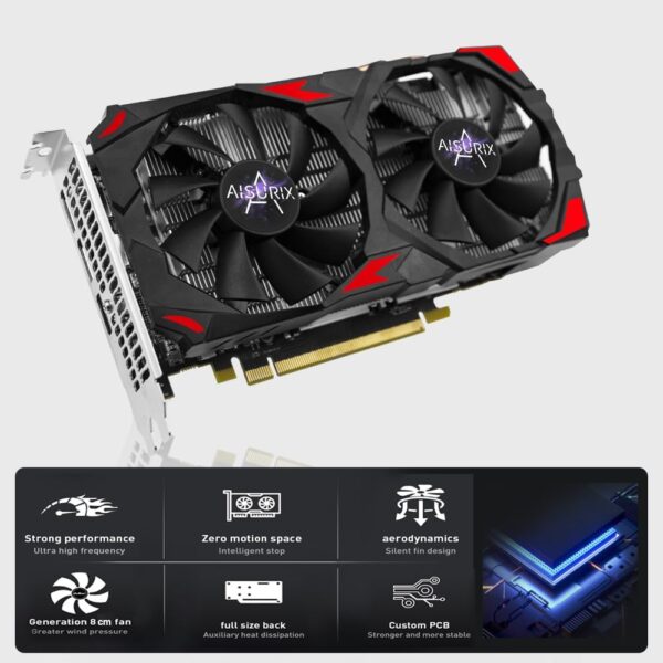 AISURIX RX 580 Graphics Card, 2048SP, Real 8GB, GDDR5, 256 Bit, Pc Gaming Video Card, 2XDP, HDMI, PCI Express 3.0 with Freeze Fan Stop for Desktop Computer Gaming Gpu - For Sale - Price - Image 3