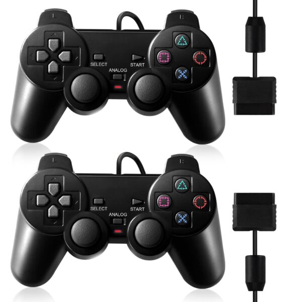 HaeBorl PS2 Controller, 2 Packs Wired Controller Compatible with PS2/PS2 Slim/PS1, PS2 Replacement Wired Controller with Dual Vibration, Black, Price For Sale