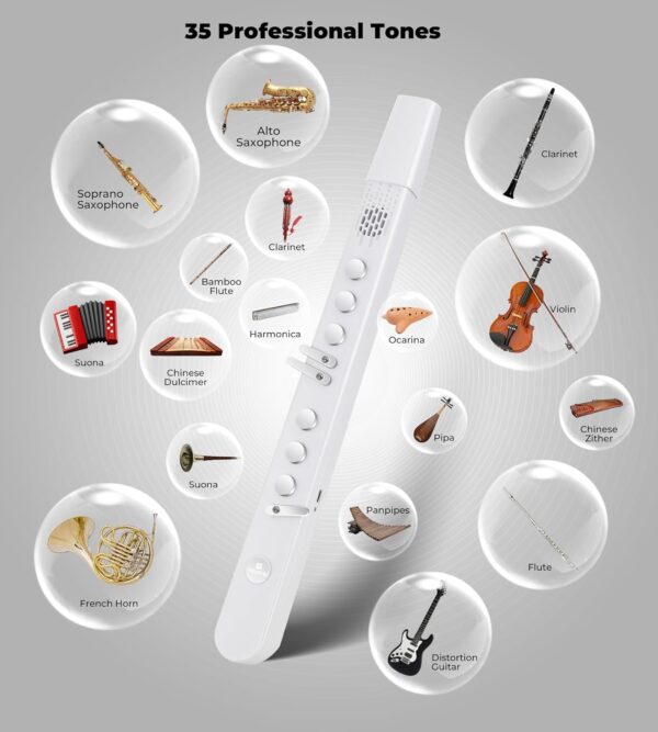 Vangoa MAE-02 Digital Wind Instrument, Professional Electronic Wind Instrument Synthesizer Rechargeable EWI with Wireless MIDI, 3 Fingerings 35 Tones 7 Functions for Beginners Adults Teens, White - For Sale - Price - Image 2