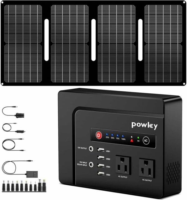 powkey 200W Portable Power Station with Solar Panel, 40W Foldable Solar Panel with 146Wh AC Power Bank, High Eifficiency Waterproof Solar Panel Kit with Battery Bank for Outdoor Camping Home Backup - For Sale - Price