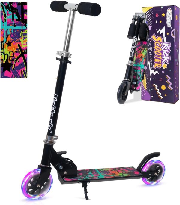 Nattork Scooter for Kids Ages 3-8 – Kick Kids Scooters for Boys & Girls Light up Wheels Portable Lightweight Folding Design with Reducing System and Adjustable Height Handlebars and up to 110 Lbs - For Sale - Price - Image 9