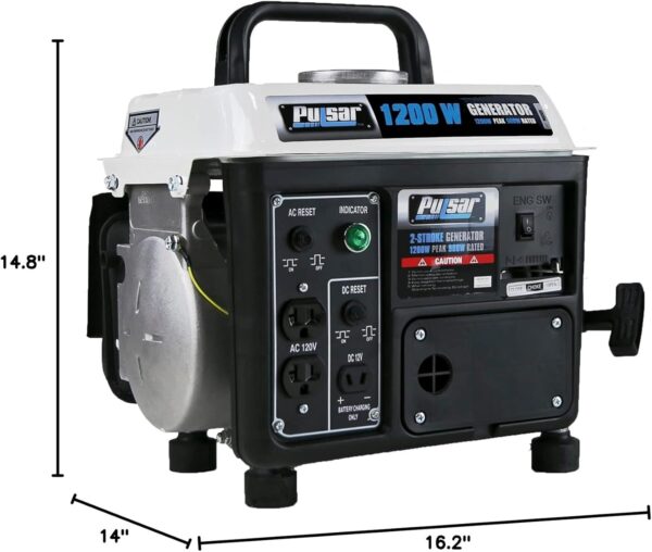 Pulsar 1,200W Carrying Handle, PG1202SA Gas-Powered Portable Generator, 1200W, Black/White For Sale - Price - Image 8