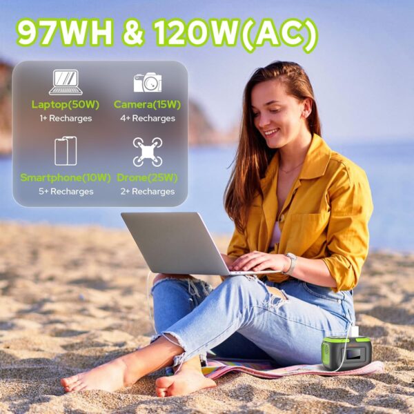 Portable Power Station 120W Portable Generator 97.6Wh, 110V Portable Power Pack with AC Outlet External Lithium Battery Pack with USB C Input for Camping Home Use VanLife Adventures - For Sale - Price - Image 6