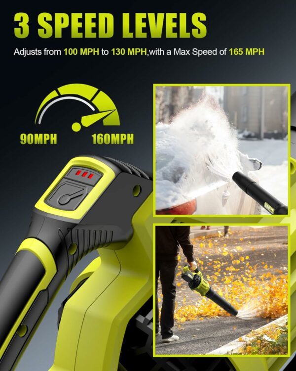 Leaf Blower Cordless | 600 CFM & 160 MPH | with 2 * 4.0 Ah Batteries Included | Electric Cordless Leaf Blower with 3-Speed Settings & Extension Nozzle | Ideal for Snow Blowing, Lawn Care & Yard Work - Image 3