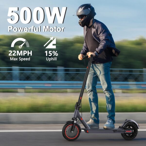 Electric Scooter Adult, Powerful 350W/500W Motor, Max Range 21-27 Miles, Max 19/21 MPH, Dual Braking System, Portable Folding Commuting (10'' Solid Tire-Dual Supension-23Miles) - For Sale - Price - Image 2