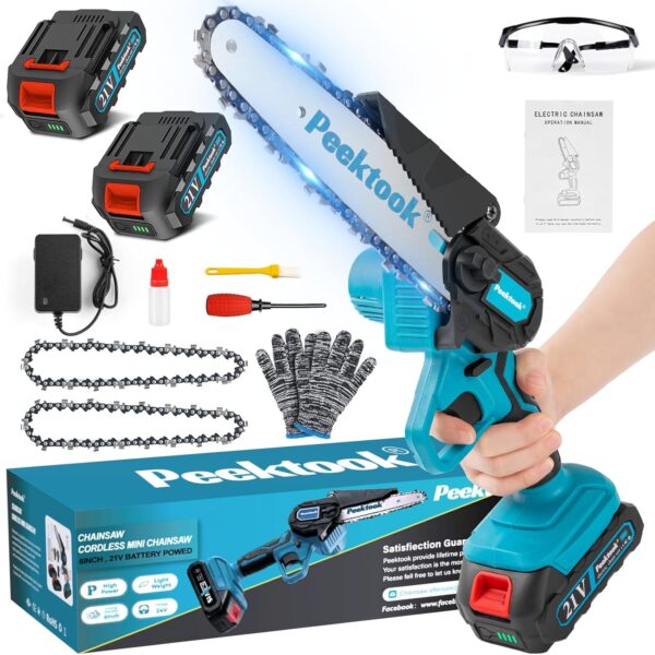 Mini Chainsaw Cordless 6Inch, Peektook Chain Saw Electric Chainsaw Battery Chainsaw with 2 2.0Amh Battery & 2 Chains, Small Chainsaw Electric Saw with Strong Motor for Tree Trimming, branches cutting - For Sale - Price