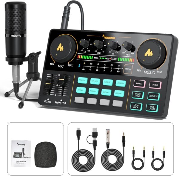 MAONO Podcast Equipment Bundle Audio mixer All-in-One Podcast Production Studio with 3.5mm Microphone for Live Streaming, Podcast Recording, PC, Smartphone, DJ MaonoCaster Lite (AU-AM200-S1) - For Sale - Price