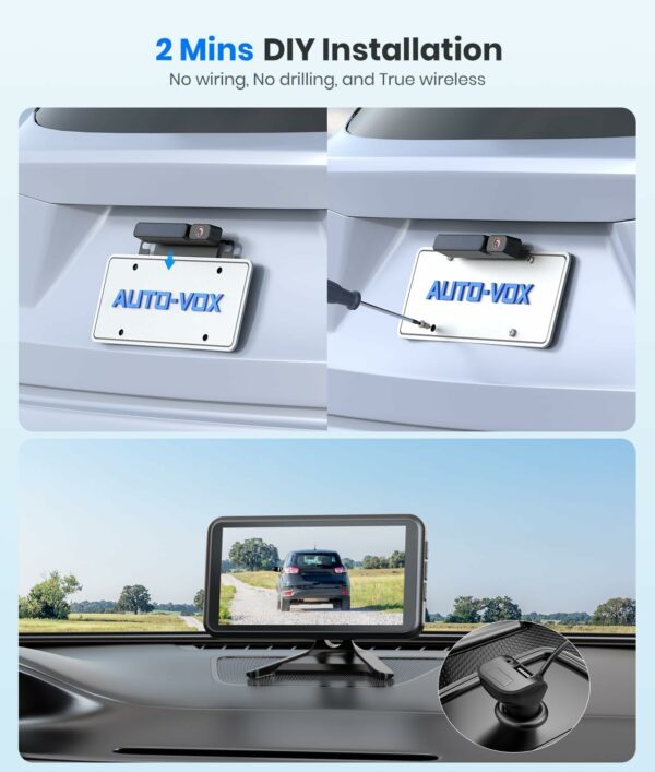 AUTO-VOX Solar Wireless Backup Camera with 5" 1080P Monitor: 5000mAh Battery 2 Mins DIY Installation & 2 Split Screen Back Up Camera, IP69K Waterproof Reverse Camera for Car, Van, SUV, Truck, Trailer - For Sale - Price - Image 2