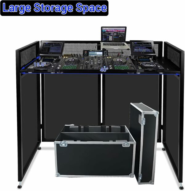 DJ Booth Table Station 44"x42"x21", DJ Facade Booth w/Black & White Lighting Scrims, Detachable 40"x20" DJ Table, Carrying Bag, Foldable Metal Frame DJ Booth Panel for Show, Party, Gathering - For Sale - Price - Image 3