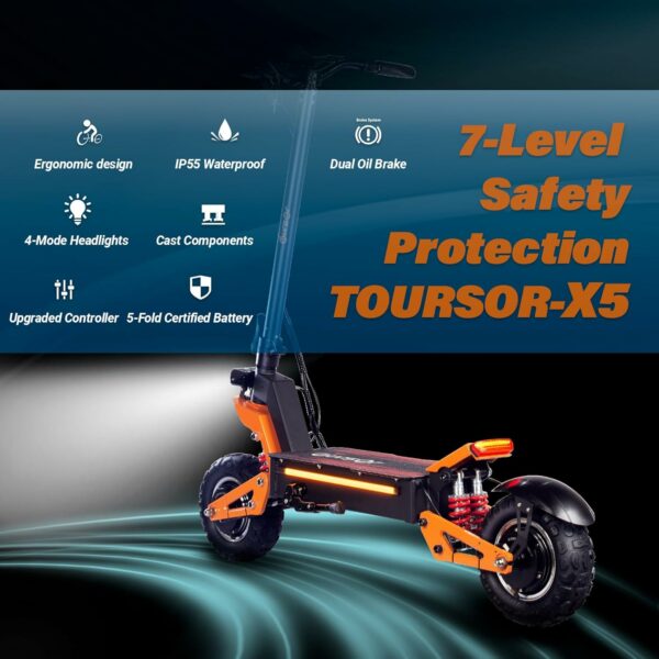 Adult Electric Scooter, 60V 6000W Front and Rear Dual Power, 11” Off-Road Tires for Street Commuting and Extreme Terrain Off-Road, Dual Brake System, Color LED Lights - For Sale - Price - Image 6