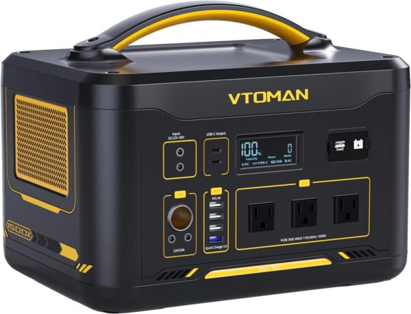 VTOMAN Jump 1500X Portable Power Station 1500W (3000W Peak), 828Wh LiFePO4 (LFP) Battery Powered Generator with Expandable Capacity, 3x Pure Sine Wave 1500W AC Outlets, 2xPD 100W, 3x Regulated 12V DC - For Sale - Price