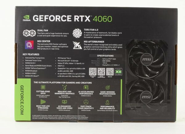 MSI GeForce RTX 4060 Ventus 2X Black 8G OC Gaming Graphics Card - 8GB GDDR6X, PCI Express Gen 4, 128-bit, 3X DP v 1.4a, HDMI 2.1a (Supports 4K & 8K HDR) - For Sale - Price - Image 9