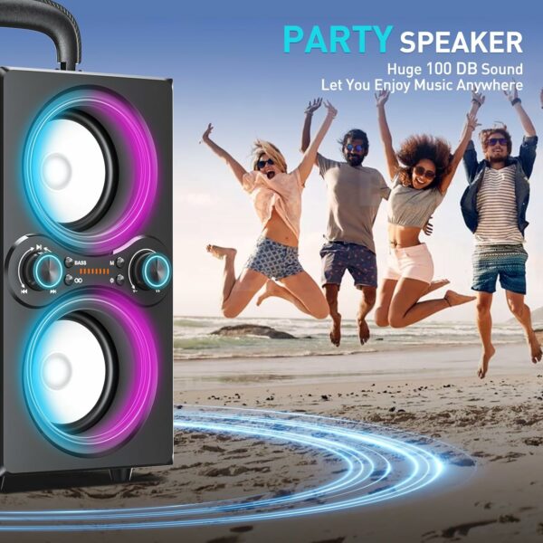 Bluetooth Speakers, 80W(Peak) Wireless TWS Portable Bluetooth Speaker, Beat-Driven Lights, 100dB Loud Stereo Speaker with BassUp, Speakers with Subwoofer for Outdoor, Party, Camping - For Sale - Price - Image 6