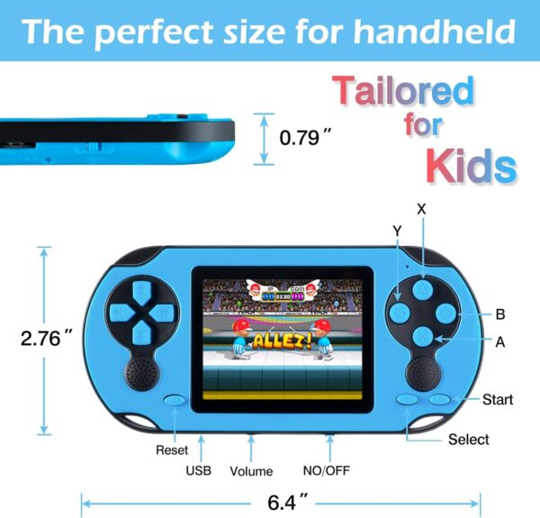 16 Bit Handheld Game for Kids Adults, 3.0'' Large Screen Preloaded 230 HD Classic Retro Video Games with USB Rechargeable Battery & 3 Game Cartridges for Birthday Gift for Kids 4-12 (Blue) - For Sale - Price - Image 6