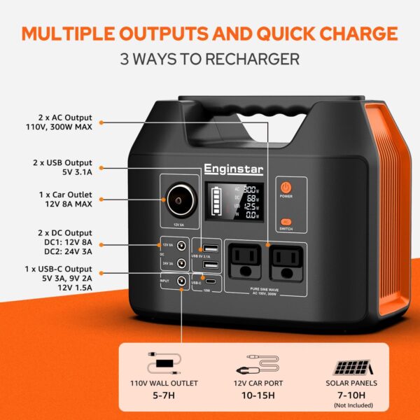 EnginStar Portable Power Station 300W 296Wh Battery Bank with 110V Pure Sine Wave AC Outlet for Outdoors Camping Hunting and Emergency, 80000mAh Backup Battery Power Supply for CPAP - For Sale - Price - Image 2