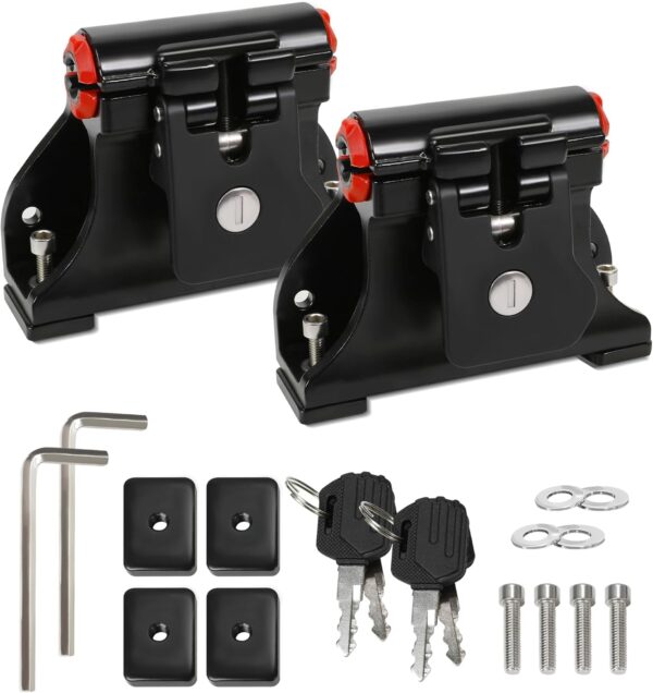 2 Pack Locking Thru-Axle Fork Mounts, Adjustable Locking Thru-axle Track Bracket, with Lock Cylinder, Keys, Hex Wrench, Studs, Washers and Track Slides, Secures All Bikes, Fit for Trucks and Vans - For Sale - Price