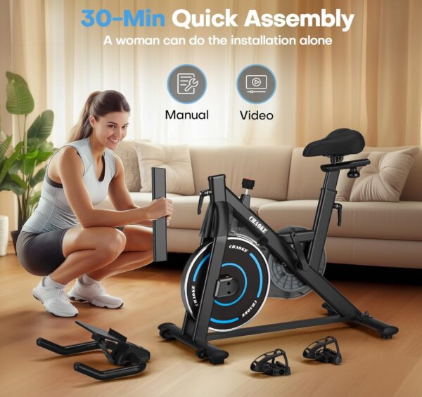 Exercise Bike, CHAOKE Quiet Magnetic Resistance 300LB Capacity Stationary Bike for Home with App Compatible, Indoor Bike with Comfortable Seat and Digital Display - For Sale - Price - Image 7