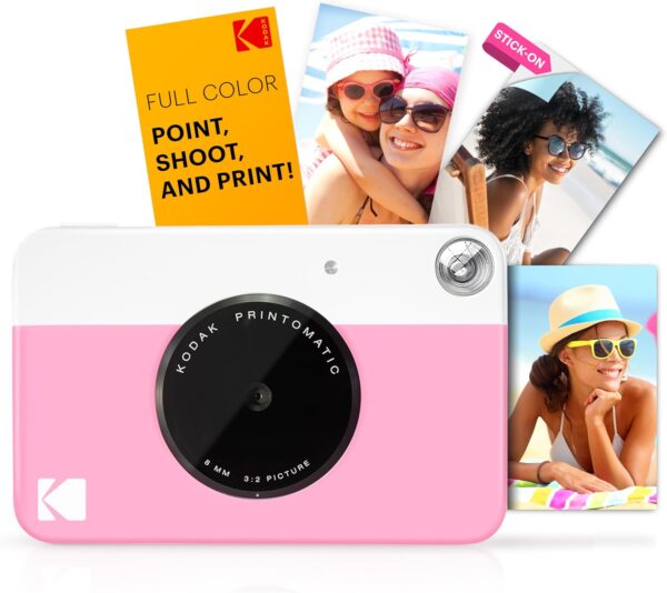 KODAK Printomatic Full-Color Instant Print Digital Camera Colorful Photos On Zink 2x3" Sticky-Back Photo Paper 5MP Gift Bundle: Case + Zink 2x3" 20pk + Album + Stickers + Frames + Markers - Pink - For Sale - Price - Image 2